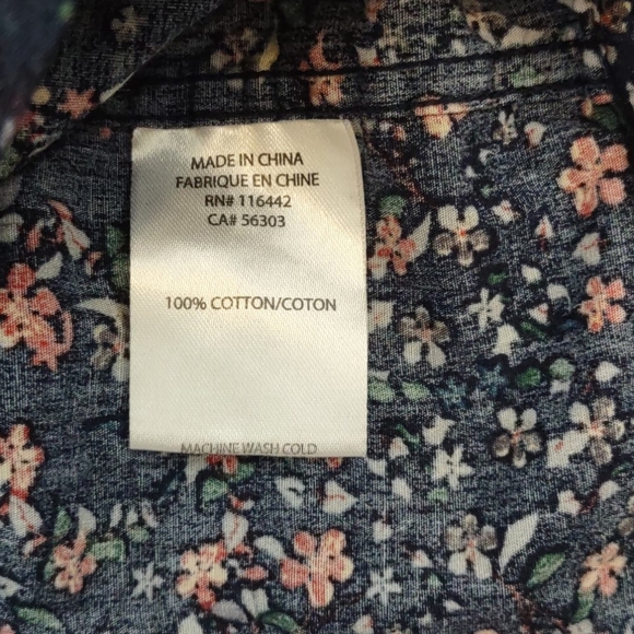 Navy Blue Floral Short Sleeved Collared Button Up - Picture 5 of 7